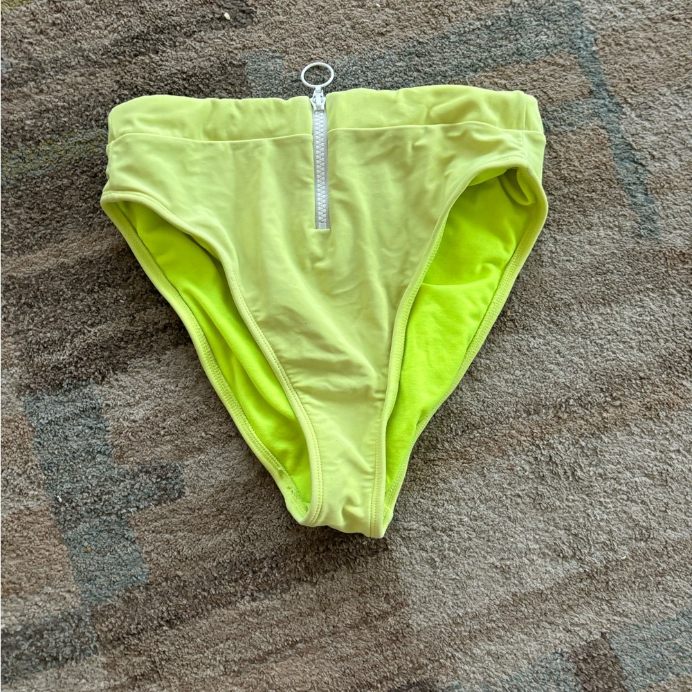 Neon yellow high-rise swim bottoms with zipper